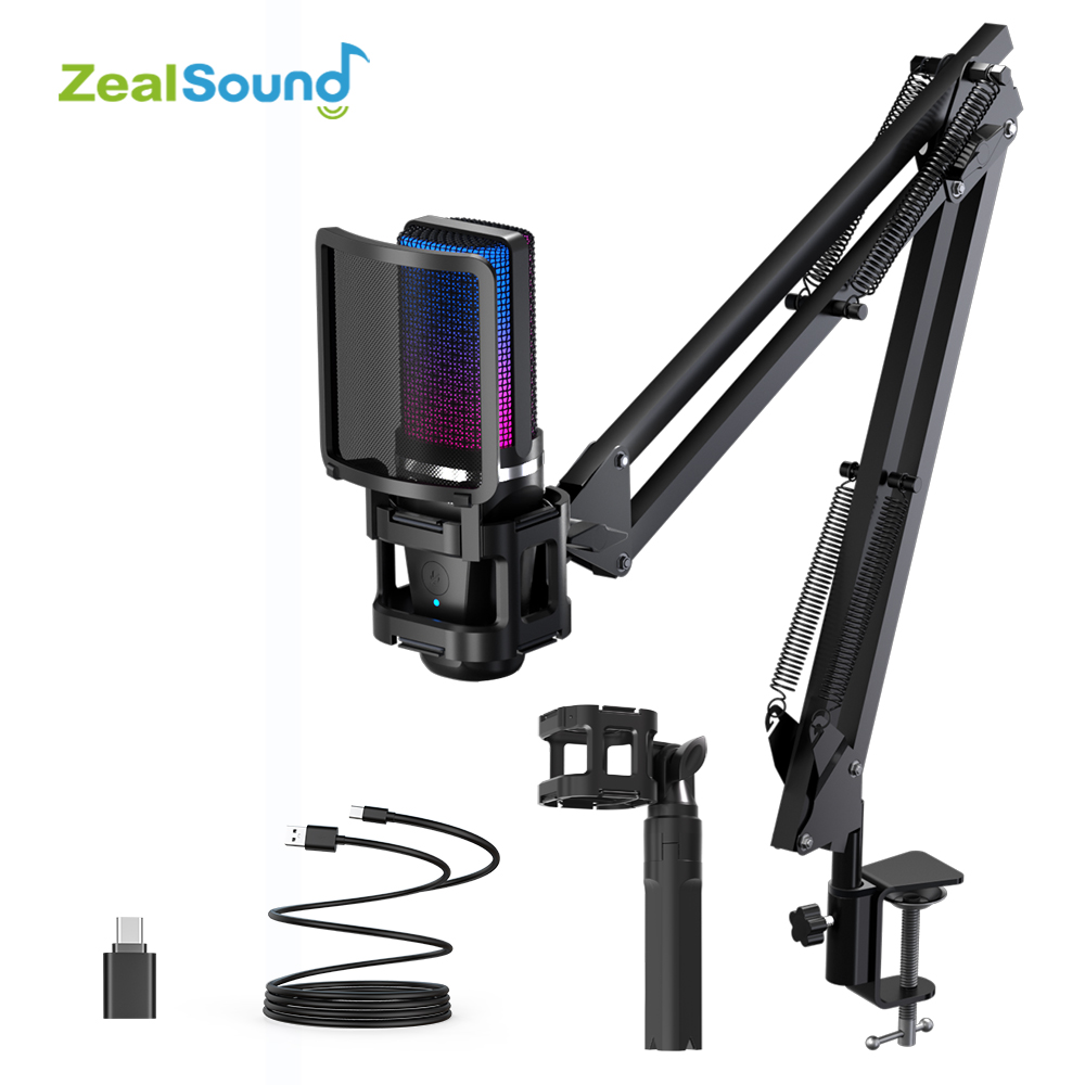 Streaming Mic Condenser - Zealsound rgbレコーディングマイク関節式アーム付き/USBコンデンサーマイク付き三脚付きゲーム用ポッドキャスティングストリーミングyoutube