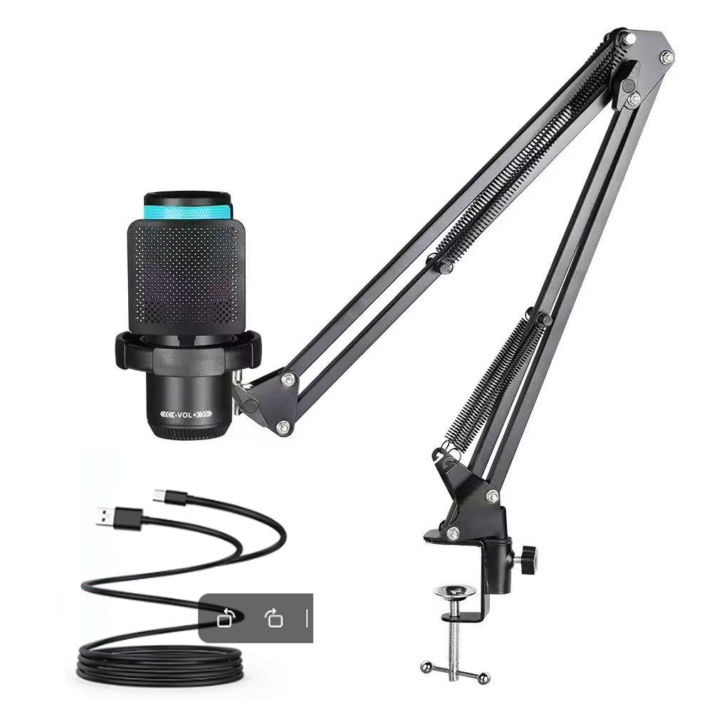 Streaming Mic Condenser - ゲーム用ボイスバランス調整機能とノイズキャンセリング機能を搭載したRGBゲーミングマイク。ストリーミング、録音、ディスク作成に最適なスタジオ用USBコンデンサーマイク。