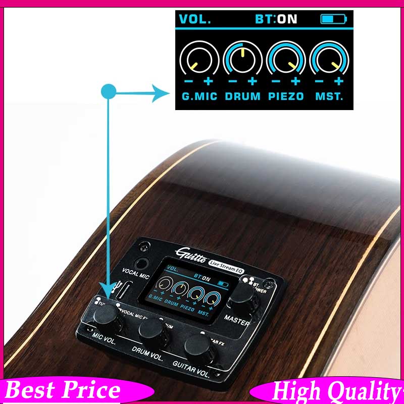 Streaming Mic Condenser - Guitto GGP-05 アコースティックギターピックアップシステム 多機能振動センサー＆コンデンサーマイク デジタルEQ ライブストリーミングに最適