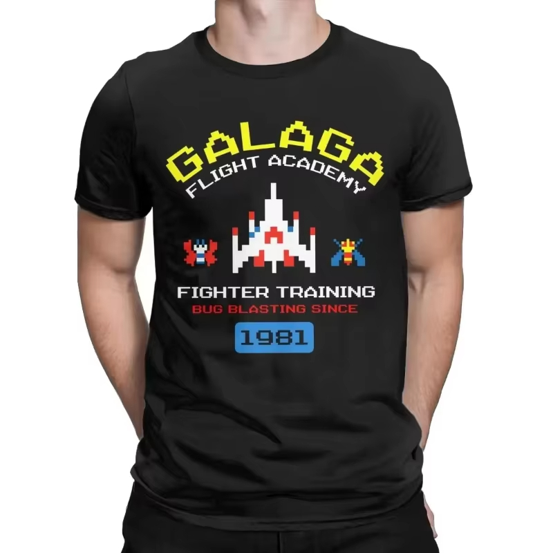 Esports Gaming T Shirt - クールなアーケードゲーム「ガラガ」のレトロな80年代風インベーダー宇宙ゲームエイリアンTシャツ メンズ コットン製 ギフトアイデア 夏服