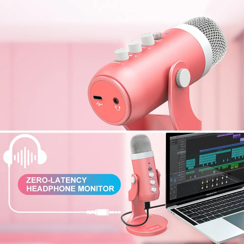 Haomuren-USBコンデンサーマイク,ピンクのスタジオ - Streaming Mic Condenser のレビューと価格