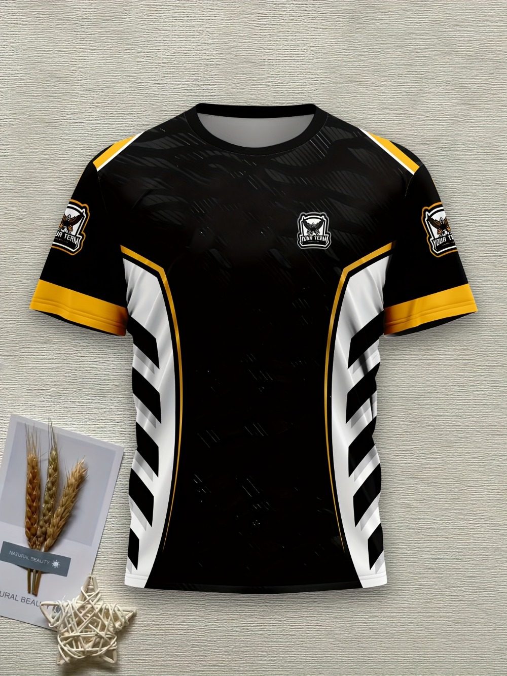 メンズゲーミングeスポーツチームジャージTシャツ、黒・金・白 - Esports Gaming T Shirt のレビューと価格
