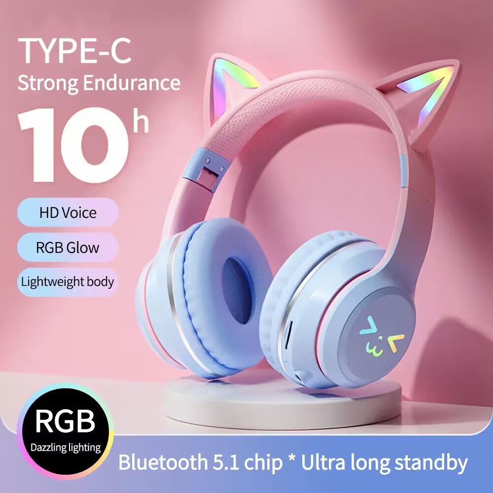BluetoothワイヤレスRGBGlowイヤホン,猫の耳の - Esports Gaming Headphones のレビューと価格