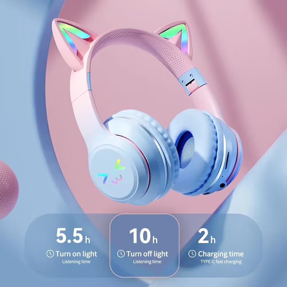 BluetoothワイヤレスRGBGlowイヤホン,猫の耳の - Esports Gaming Headphones のレビューと価格