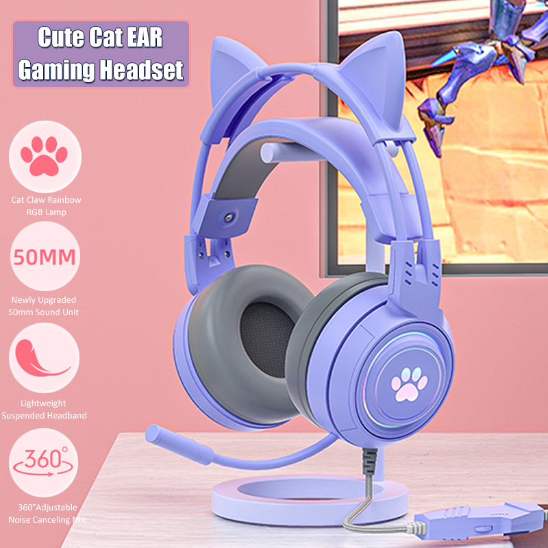 マイク付きのかわいい猫の耳のゲーミングヘッドフォン,RGBの - Esports Gaming Headphones のレビューと価格