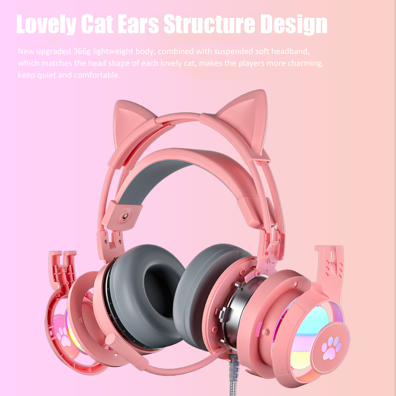 マイク付きのかわいい猫の耳のゲーミングヘッドフォン,RGBの - Esports Gaming Headphones のレビューと価格